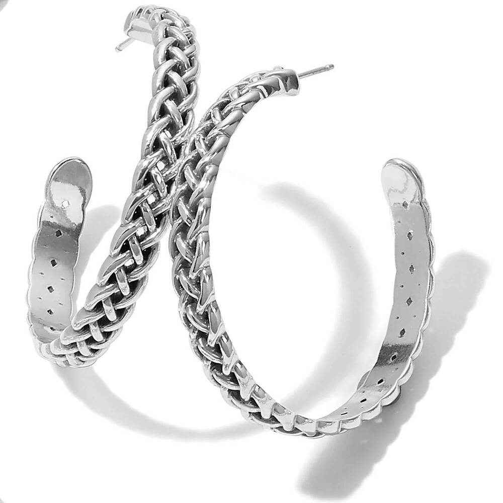 NEW BRIGHTON women's interlok braid large hoop earrings in silver
